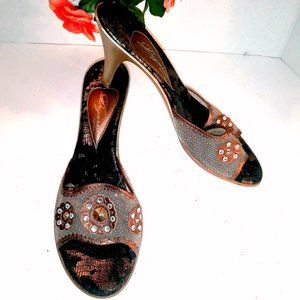 Dezario Italian Stacked Heel Mules Size 41